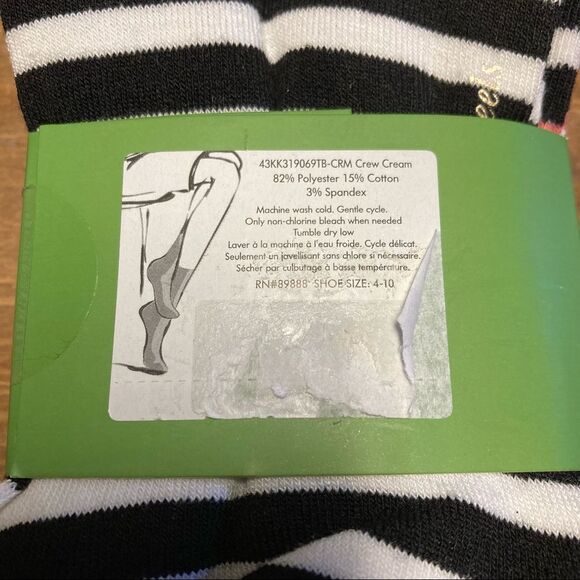 Kate Spade 3 Pair Crew Socks White Black Leopard Striped Pink NWT - Picture 10 of 11